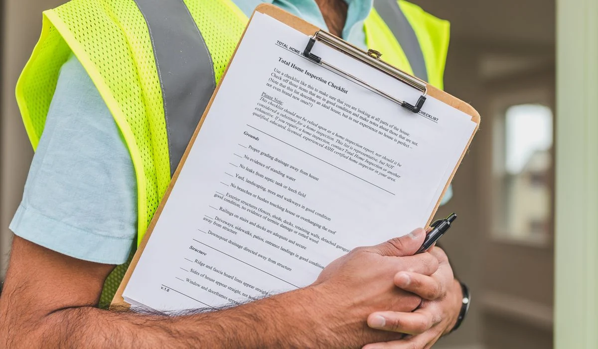 A property professional documenting damage during an onsite inspection.